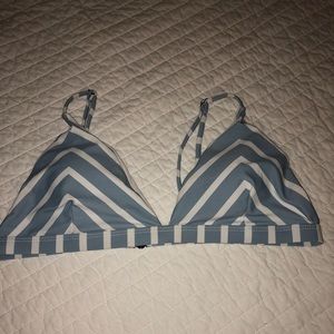 blue and white striped bikini top
